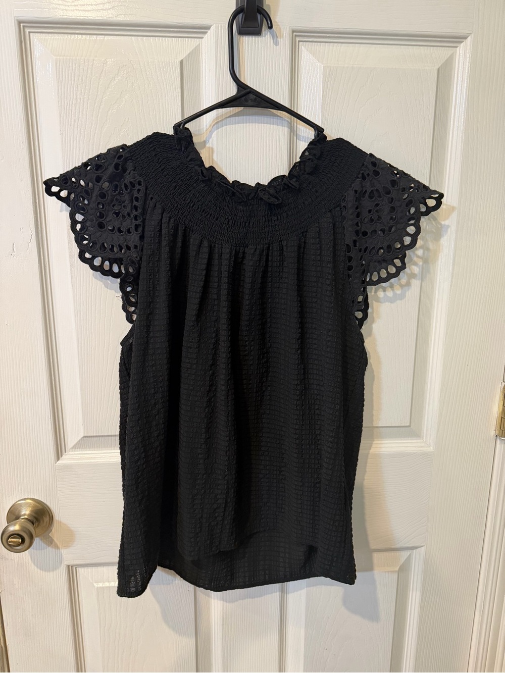 THML Black Eyelet Flutter-Sleeve Blouse